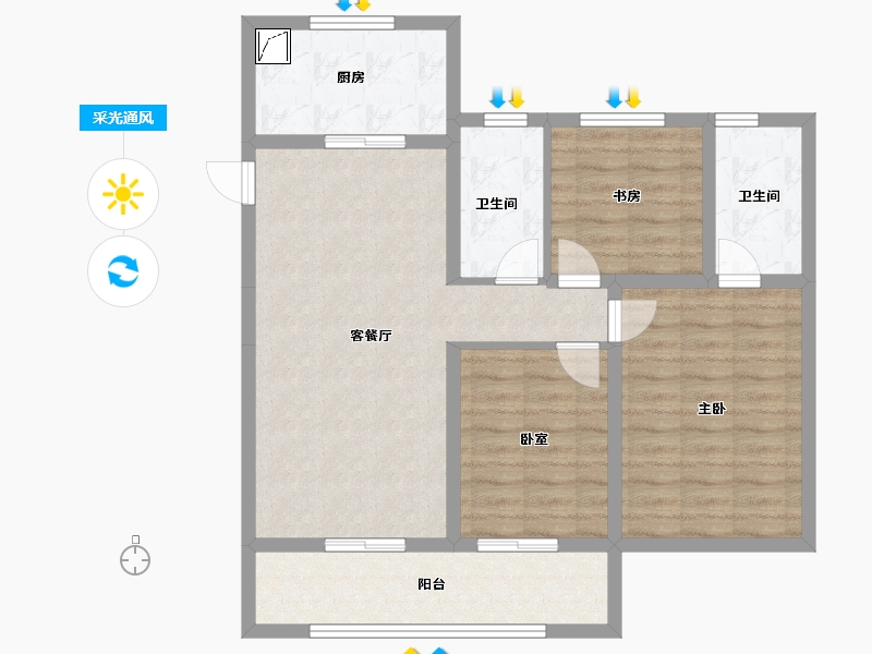 山西省-太原市-融信·时光之城-88.56-户型库-采光通风