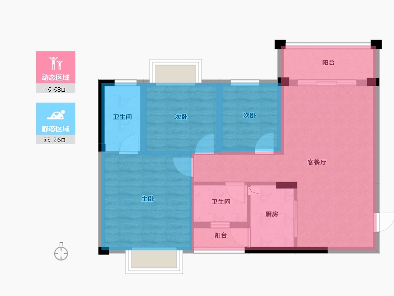 广西壮族自治区-南宁市-国田秋月蓝湾-72.66-户型库-动静分区