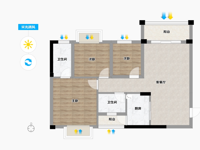 广西壮族自治区-南宁市-国田秋月蓝湾-72.66-户型库-采光通风