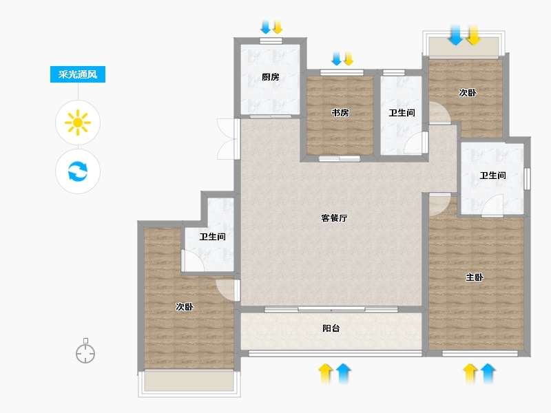 浙江省-杭州市-时代滨江丹枫四季院-132.00-户型库-采光通风