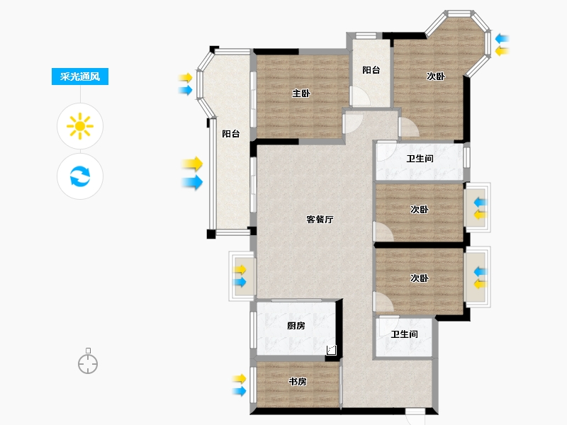 广西壮族自治区-南宁市-汉军冠江台-120.78-户型库-采光通风