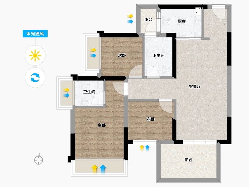 广西壮族自治区-南宁市-天健天境-67.85-户型库-采光通风