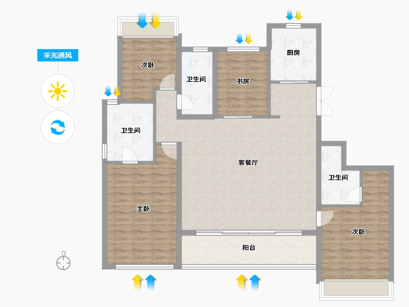 浙江省-杭州市-时代滨江丹枫四季院-132.00-户型库-采光通风