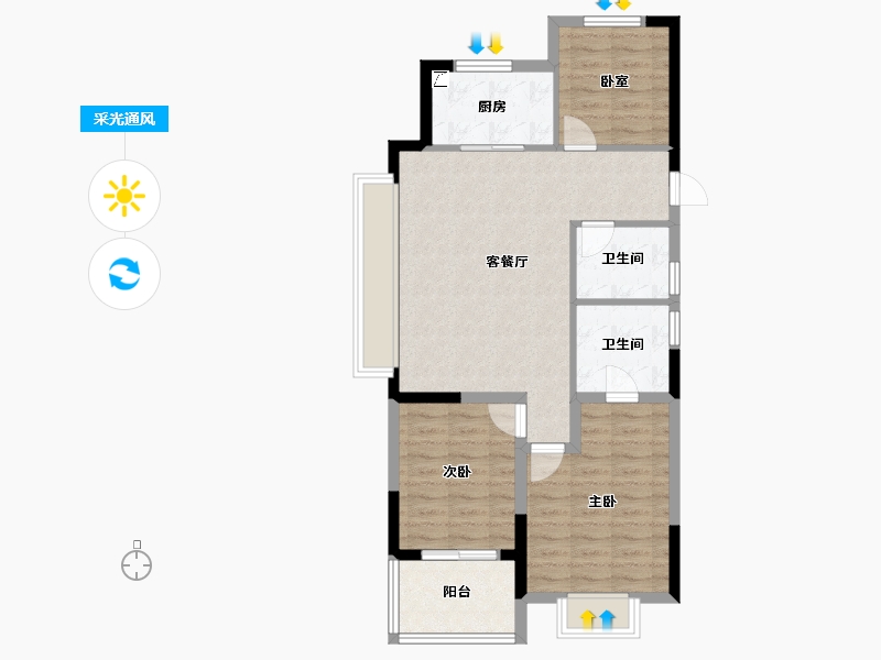 浙江省-杭州市-滨望之宸府-78.40-户型库-采光通风