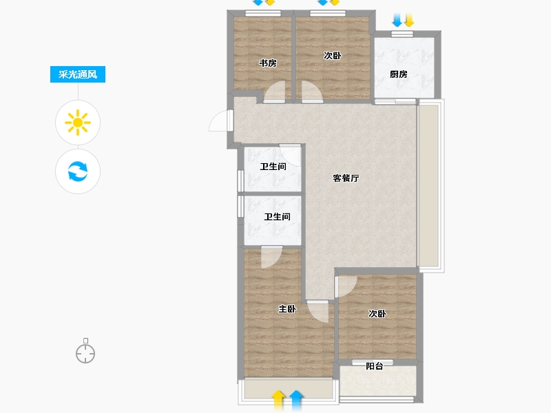 浙江省-杭州市-中梁沐宸院-95.20-户型库-采光通风