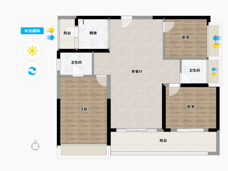 广东省-佛山市-电建地产·洺悦华府-100.04-户型库-采光通风