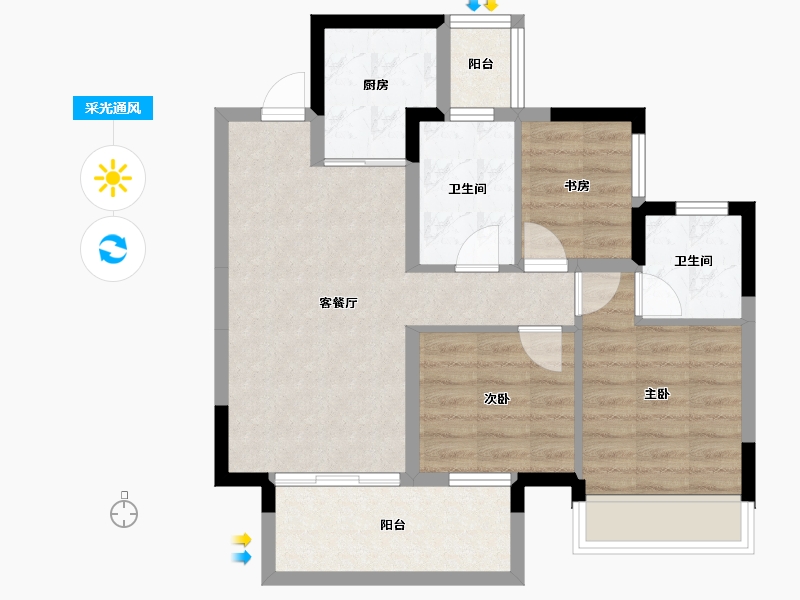 广西壮族自治区-南宁市-九宸府-66.90-户型库-采光通风