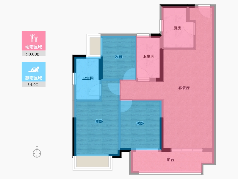 广东省-佛山市-绿城顺德杨柳郡-74.97-户型库-动静分区