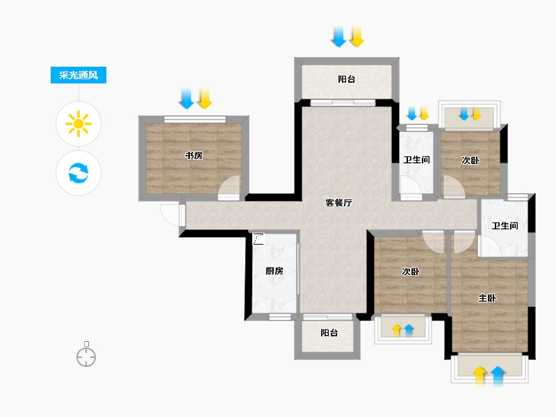 广西壮族自治区-南宁市-荣和五象院子-80.22-户型库-采光通风