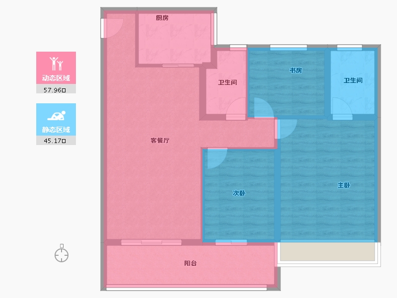 江苏省-常州市-牡丹三江公馆-92.95-户型库-动静分区