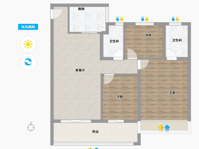 江苏省-常州市-牡丹三江公馆-92.95-户型库-采光通风