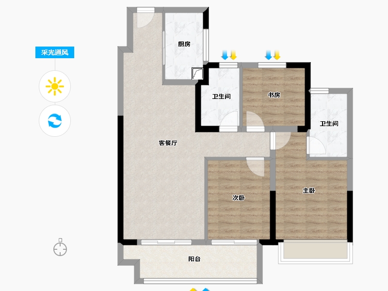 江苏省-常州市-华盛品樾公馆-84.80-户型库-采光通风