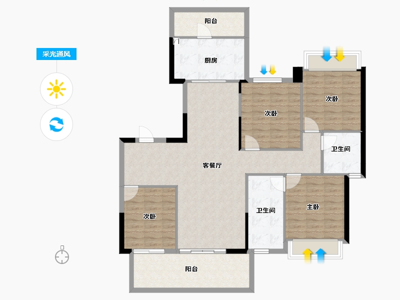 广西壮族自治区-南宁市-阳光城江南檀悦-123.68-户型库-采光通风