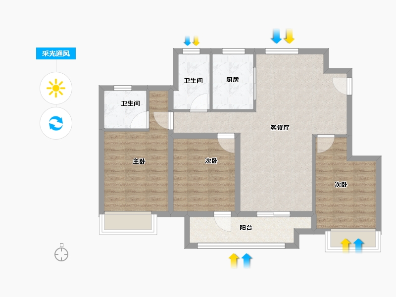 安徽省-六安市-新滨湖孔雀城-84.80-户型库-采光通风