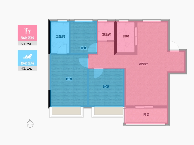 安徽省-六安市-新滨湖孔雀城-86.40-户型库-动静分区