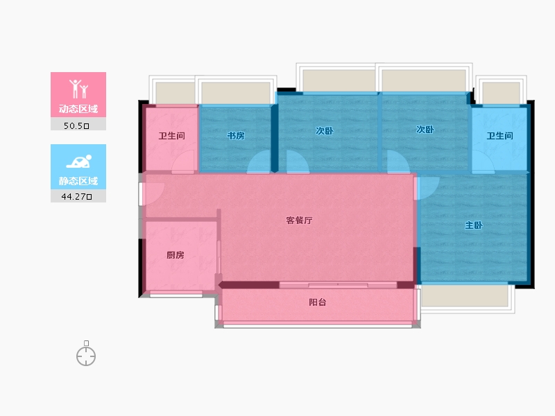 广东省-广州市-时代天逸-85.67-户型库-动静分区