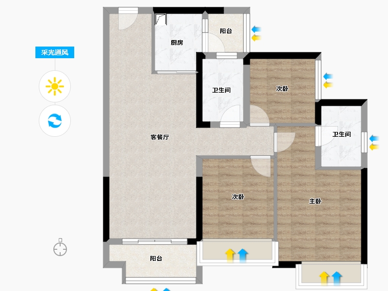 广东省-佛山市-华侨城云邸星悦-79.84-户型库-采光通风