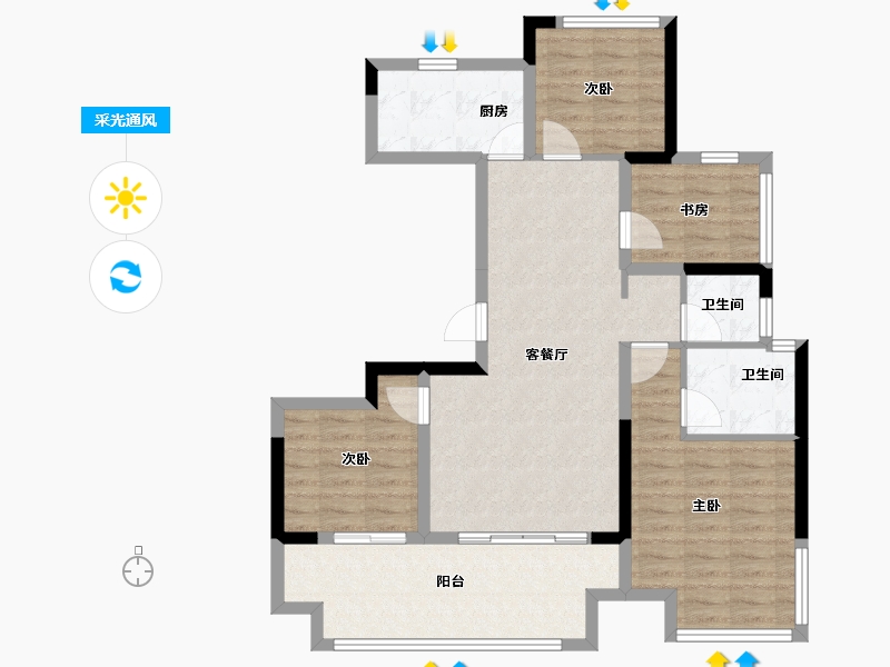 安徽省-合肥市-金科中梁都荟大观-91.19-户型库-采光通风