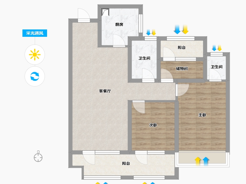 山东省-青岛市-中梁拾光映像-80.00-户型库-采光通风