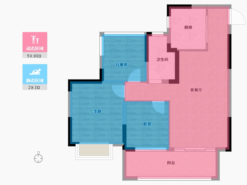 安徽省-合肥市-华宇信达北麓雅舍-71.92-户型库-动静分区