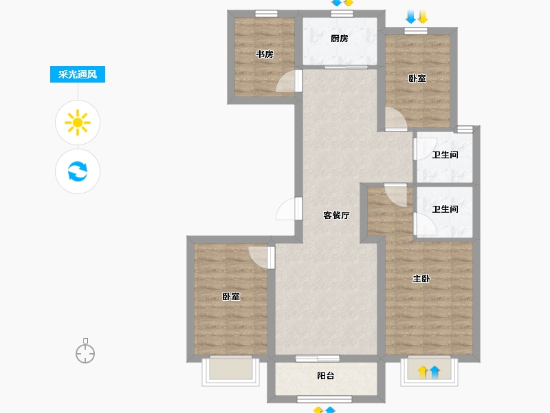 山西省-太原市-通建·融创城-85.15-户型库-采光通风