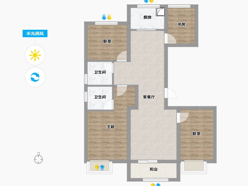 山西省-太原市-通建·融创城-85.21-户型库-采光通风