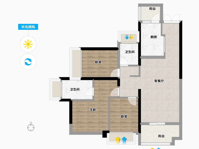 广东省-广州市-金融街花溪小镇-78.40-户型库-采光通风