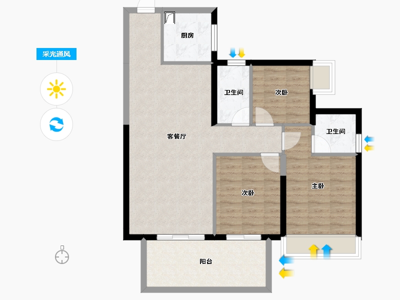 广西壮族自治区-南宁市-凯旋1号上水湾-84.87-户型库-采光通风