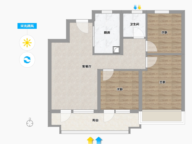 山东省-烟台市-金茂悦-68.00-户型库-采光通风