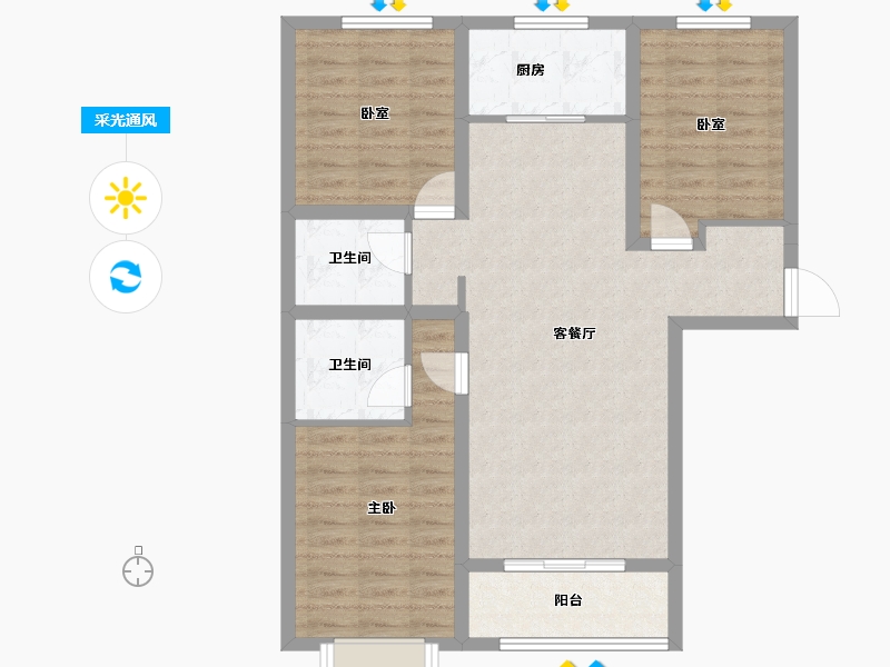 山西省-太原市-旭日·梧桐苑-88.52-户型库-采光通风