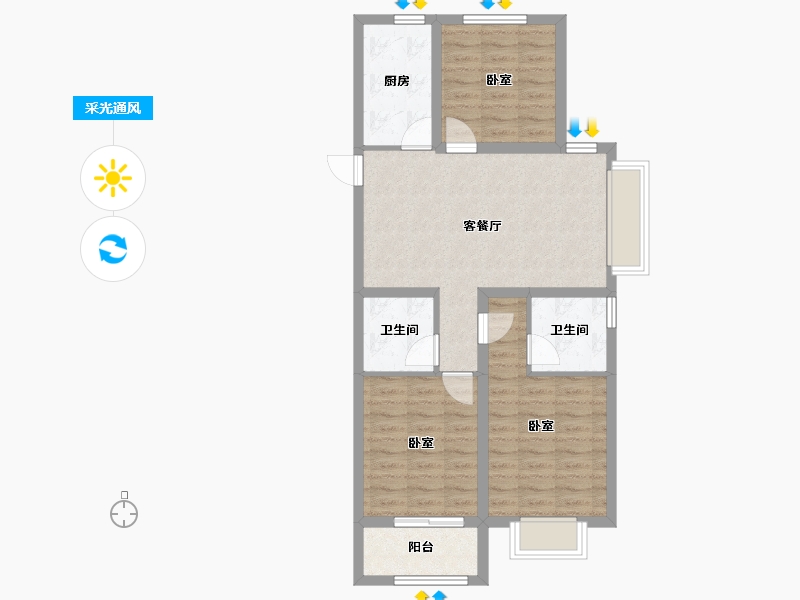 山西省-太原市-绿城中正诚园-74.70-户型库-采光通风