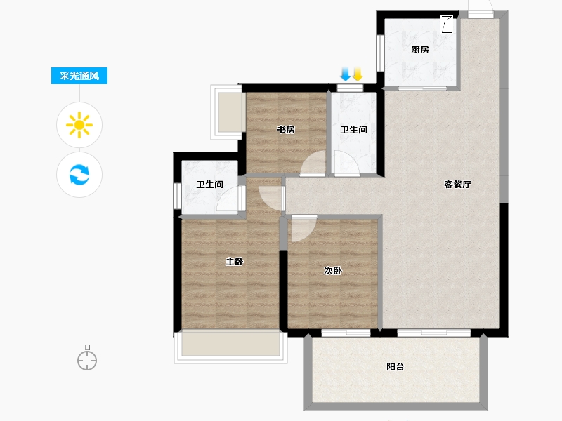 广西壮族自治区-南宁市-凯旋1号上水湾-85.03-户型库-采光通风