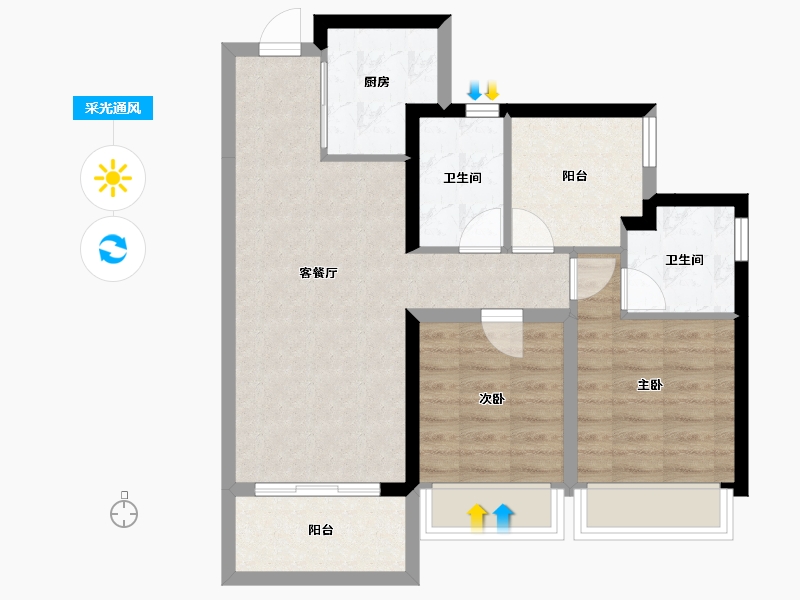 广东省-佛山市-美的海伦堡云湾府-70.15-户型库-采光通风