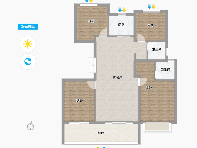 安徽省-合肥市-禹洲绿城蘭园-107.83-户型库-采光通风