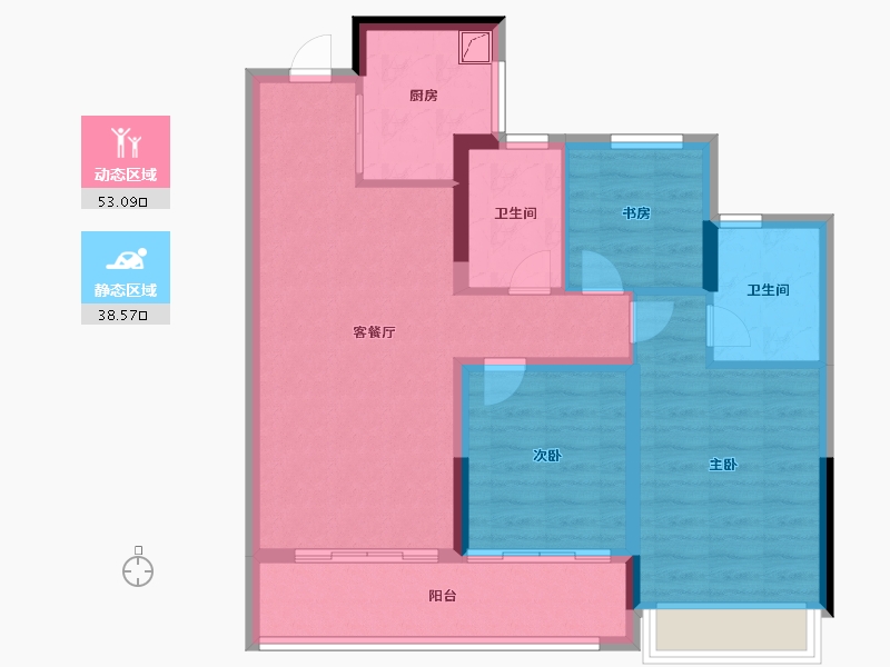 浙江省-杭州市-富春云庄-81.60-户型库-动静分区