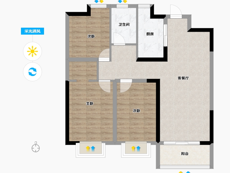 甘肃省-兰州市-瑞岭御府-79.67-户型库-采光通风