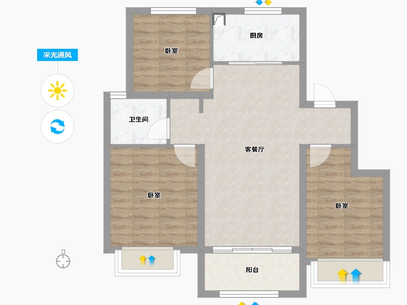 天津-天津市-泽信·渤龙云筑-72.57-户型库-采光通风