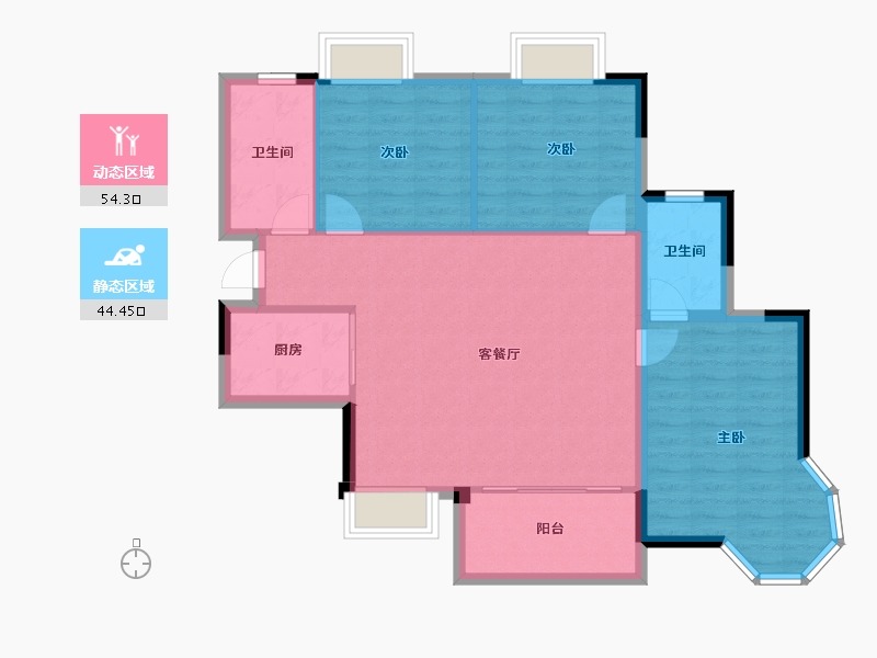 广西壮族自治区-南宁市-汉军冠江台-89.93-户型库-动静分区