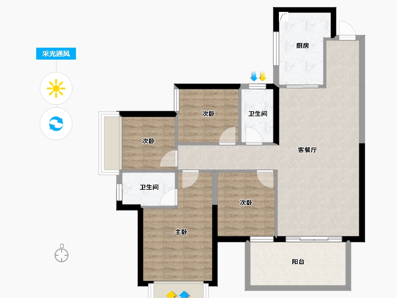 广西壮族自治区-南宁市-凯旋1号上水湾-97.83-户型库-采光通风