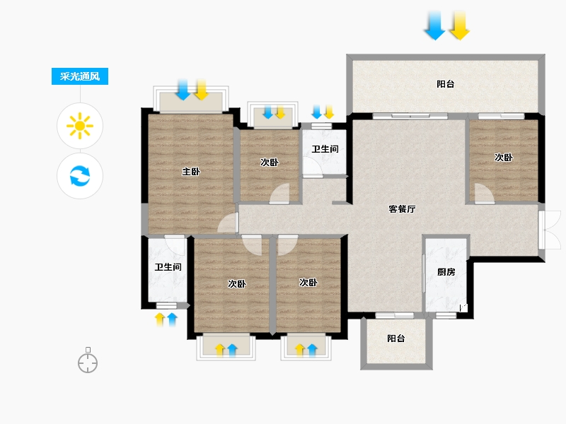 广西壮族自治区-南宁市-凯旋1号上水湾-125.88-户型库-采光通风