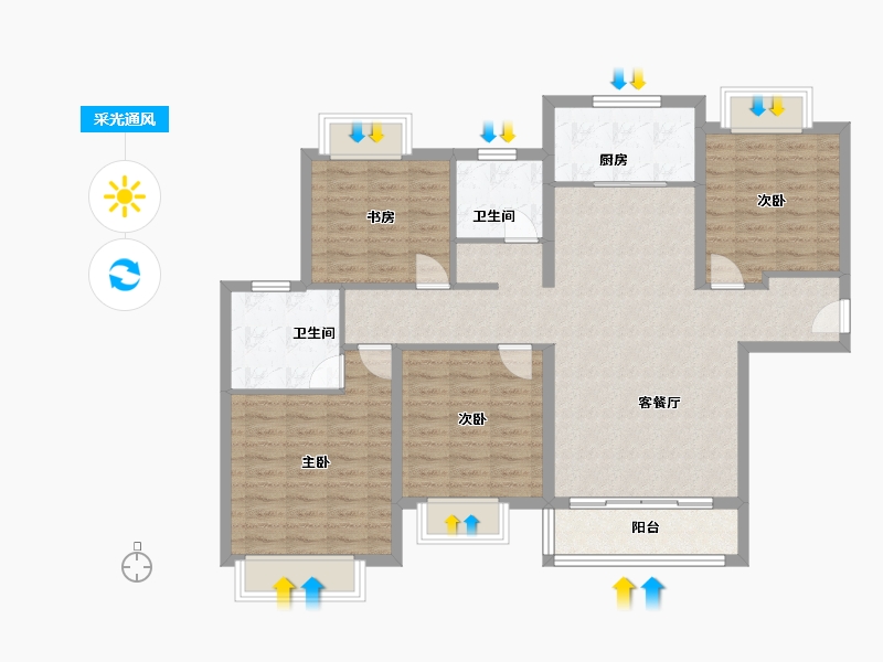 湖北省-武汉市-融科·珞瑜路95号-110.00-户型库-采光通风