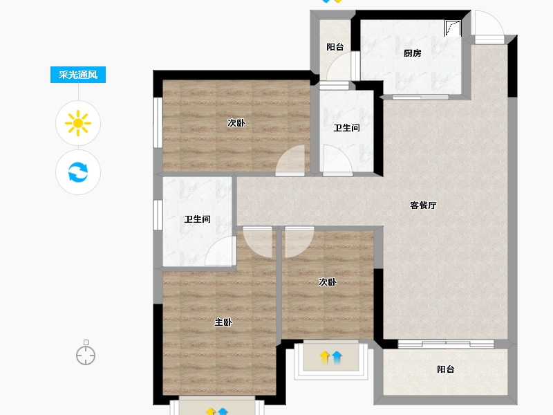 广西壮族自治区-南宁市-汉军冠江台-76.39-户型库-采光通风