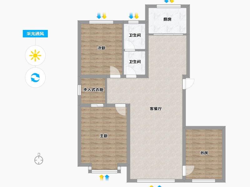 内蒙古自治区-鄂尔多斯市-华府金地-114.00-户型库-采光通风