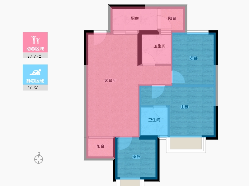 广西壮族自治区-南宁市-人和公园溪府-60.77-户型库-动静分区