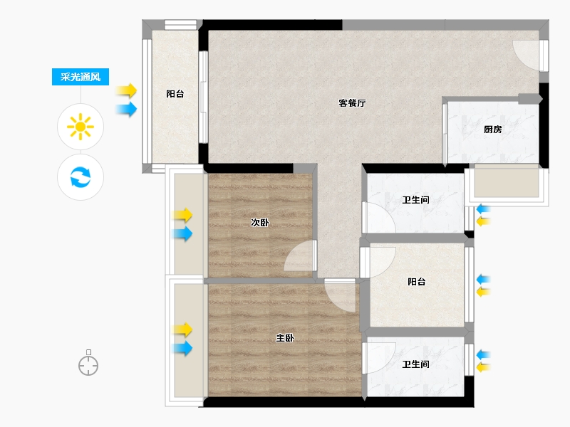 广东省-佛山市-碧桂园印象北江-69.00-户型库-采光通风