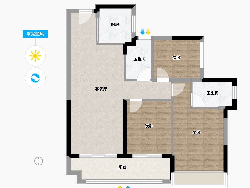 广东省-佛山市-龙光天誉-79.46-户型库-采光通风