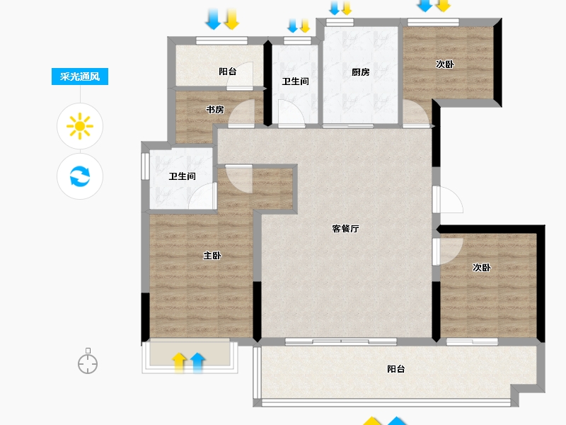 安徽省-六安市-绿地未来城-104.00-户型库-采光通风