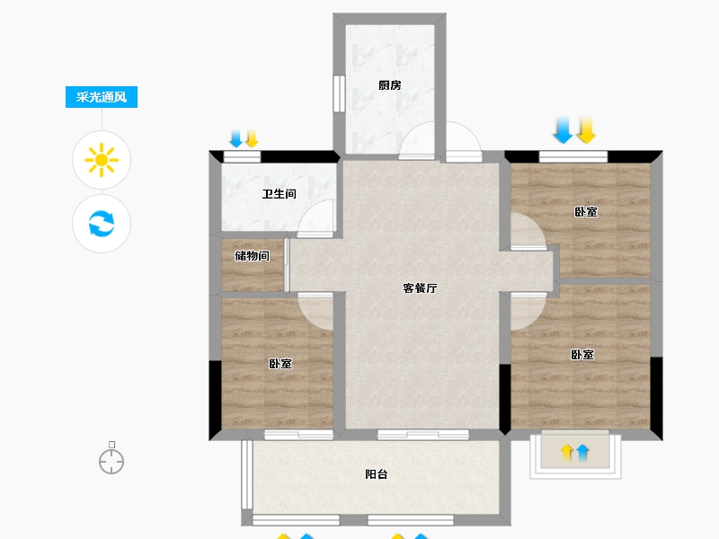 安徽省-合肥市-保利罗兰香谷-66.92-户型库-采光通风