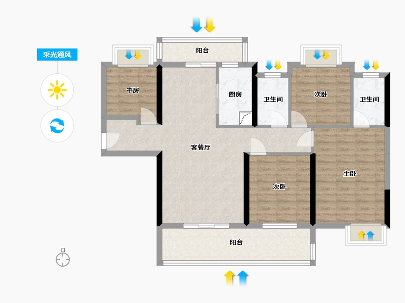 湖北省-宜昌市-东湖雅居-104.30-户型库-采光通风