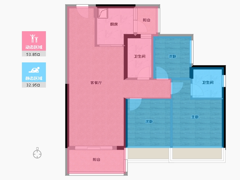 广东省-江门市-碧桂园山水豪园·凤凰郡-76.80-户型库-动静分区